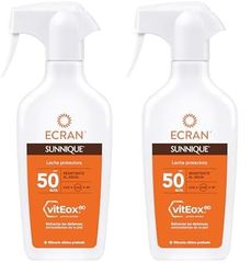 Ecran Sunnique - Leche Protectora Solar SPF 50 en Spray, Protección Media UVA, UVB y IR-A, Refuerza las Defensas, Resistente al Agua, para la Piel de Toda la Familia - 270 ml (Paquete de 2)