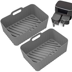 Lychico NJ01 Air Fryer Silicone Pot (2 Packs) for Ninja Foodi Dual DZ401, Food Grade Reusable Non Stick Replacement Silicone Air Fryer Liner Basket Bowl Accessories 8 QT,Dishwasher Safe,Gray