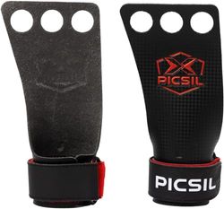 PICSIL RX carbon-grepen met 2 gaten en 3 gaten, hypoallergene handgrepen voor gewichtheffen, muscle-ups, pull-ups, gymnastiek, voorkomt blaren en scheuren, voor mannen en vrouwen (3H Rood, S)