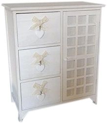 King Collection King Home c656121 Commode 3 tiroirs avec cœur + Porte Washed en Bois de Paulownia, Blanc