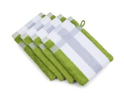 Gözze Waschhandschuh, 4er Set, 17/24 cm, New York Streifen, apfelgrün/weiß/Silber