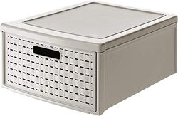 Rotho Country gaveta 19,2 l com 1 gaveta em visual de vime, plástico (PP) sem BPA, cappuccino, groß/19,2 l (45,0 x 34,0 x 20,0 cm)