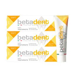 Betadent Zestaw 3 SOFT DENTIFRIC dla wrażliwych zębów. Przeciwstawia zapalenie dziąseł. Działanie odkażające i łagodzące. Z aloesem, olejem z drzewa herbacianego i naturalnymi składnikami. 3x100ml