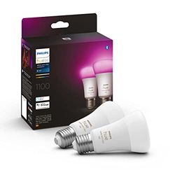 Philips Hue Vit och färgstämning, E27 Smart LED-lampa, 75W ekvivalent, 75W, 1100 Lumen, Bluetooth-kompatibel, Paket med 2, Fungerar med Alexa, Google Assistant och Apple Homekit, Tonad vit