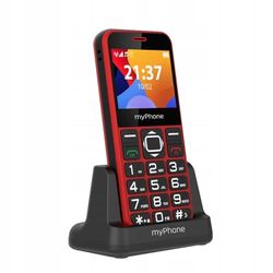 MP myPhone Halo 3 klasyczny telefon dla seniora babci dziadka z bazą ładującą, przycisk SOS, duże klawisze, duży wyświetlacz 2,3 cala, fotokontakty, aparat, przycisk SOS - czerwony
