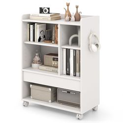 FANTASK mobiele rolcontainer met lade, kantoorarchiefkasten met wieltjes, kantoorkast met verstelbare planken, archiefkast op wielen voor woonkamer, wit, werkkamer, kantoor