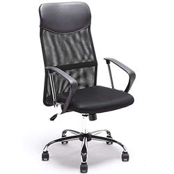 BAKAJI Fauteuil voor bureau, presidentschapskantoor, van ademende netstof, 360 graden, richting, verstelbare hoogte (zwart)