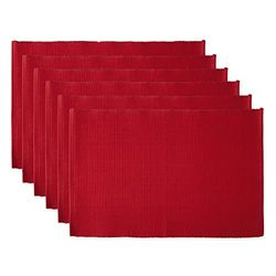 DII Basic Everyday Conjunto de toalhas de mesa individuais caneladas 100% algodão, 13 x 19 polegadas, vermelho tango, 6 peças