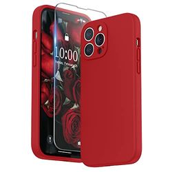 SURPHY Siliconen Hoesje voor iPhone 13 Pro Max(6,7"), Vloeibaar Siliconen Schokbestendige Case met Microvezel Voering（Individuele Bescherming voor Elke Lens）voor iPhone 13 Pro Max, Rood