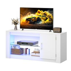 YITAHOME Tv-standaard, tv-kast met deuren en verstelbare glazen planken, moderne houten tv-standaard, kast voor 32 40 inch tv-meubel voor woonkamer, smart-tv-standaard, kasten met opbergkasten,