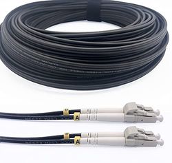 Elfcam® - Gepantserde staalvezel optische kabel voor binnen en buiten LC/UPC naar LC/UPC OM3 Multimode Duplex 50/125um Zwart (10M)