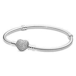 Pandora Icons Zilveren armband met hartvormige sluiting en zirkoniasteentjes, 23