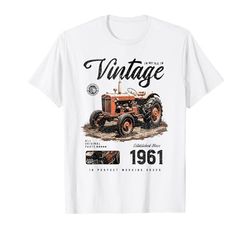 Birthday Farmer Vintage Tractor Born nel 1961 Maglietta