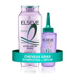 L'Oréal Paris - Routine di Cura dei Capelli Grassi - Purifica le Radici - Idrata le Lunghezze - Acidi salicilico & Ialuronico - Shampoo & Siero Purificante - Elseve Hyaluron Pure