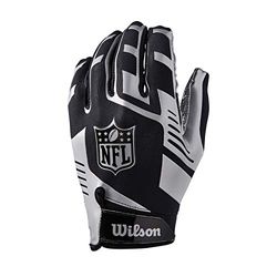 Wilson NFL Stretch Fit Receivers Glove, WTF930700M Guanti da Ricevitore per Football, Taglia Unica, Nero/Argento