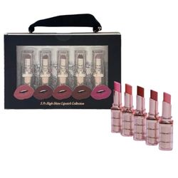 Paris Hilton High-Shine Lipstick Collection - Rossetto Set con rossetto rosa e rosso, per tutto il giorno, confezione da 5