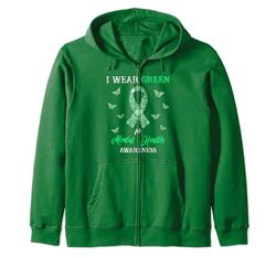 Nastro con farfalle «I Wear Green for Mental Health» Felpa con Cappuccio