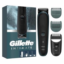 Gillette Intimate Trimmer uomo i5 per la zona intima, SkinFirst rasoio intimo uomo con lame affilate a vita, impermeabile, senza fili per applicazioni a umido e a secco