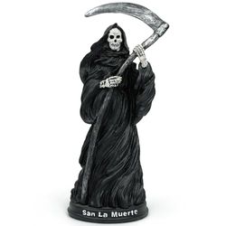 TRANSGOOD Santa Muerte Święty Świętej Śmierci trzymająca kosę stojąca religijna statuetka żniwiarz figurka 18 cm