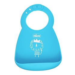 Chicco Easy Roll slabbetje van zachte siliconen, praktisch, waterdicht, gemakkelijk te reinigen, verstelbare kraag, met grote zak, 6 maanden+, blauw