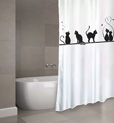 MSV Cortina de Ducha de poliéster con diseño de Gato, Multicolor, 180 x 200 cm
