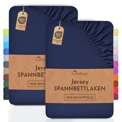 NatureMark 2-pak kinderhoeslakens van jersey. hoeslaken 100% katoen in vele maten en kleuren BRANDKWALITEIT ÖKOTEX Standaard 100. 70x140 cm. Marineblauw