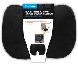 Simply BGCC01 Black Memory Foam & C/Gel Coccyx Cushion, provide Back Support, Sciatica Relief, Tailbone, Coccyx & Hip Pain, Ideal for Office Car Home & Wheelchair, W45 X H35 X D7 cm