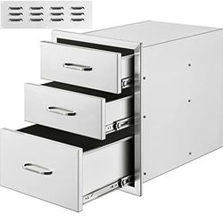 BuoQua Cajonera de Acero Inoxidable Tres Cajones 45.7 x 58.9 x 57.9 CM Cajonera de Cocina Cajón para Barbacoa Cajonera para Cocina Armario de Cajones Cajón Barbacoa