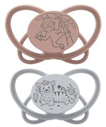 nip - Butterfly | 5-18 maanden | Stijlvriendelijke, luchtdoorlatende babyfopspeen voor baby's. Duurzame fopspeen met zachte siliconen zuiger, incl. fopspeenbox | 2 stuks, bruin/grijs