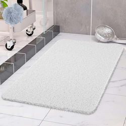 COSYLAND Non-Slip Shower Mat, 40 x 80 cm, Bath Mat Non-Slip with Drain, Soft PVC Loofah Non-Slip Shower Mat, Quick Non-Slip Bath Mat, White