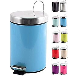 MSV Poubelle à cosmétiques Acier Inoxydable Bleu Pastel avec Récipient intérieur Amovible Salle de Bains Poubelle à pédale Boîte à ordures, Ronde, 3 litres