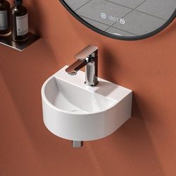 EMKE Petit lavabo d'angle mural en céramique pour salle de bain Blanc 32 x 32 x 15 cm (L x l x H)