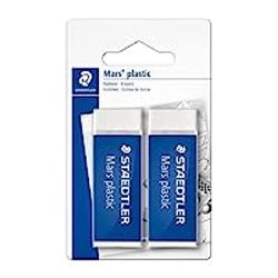 Staedtler Mars Plastic, Gommes plastiques blanches de très haute qualité, Sans phtalates ni latex, Étui blister avec 2 gommes de taille standard, 526 50 BK2D