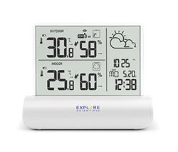 Explore Scientific WSH4501 Stazione meteorologica con display in vetro trasparente, pressione barometrica, temperatura e umidità interna e esterna, sensore incluso, bianco