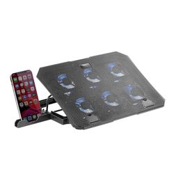 Mars Gaming MNBC23, kylskåpsbas och stativ 16 tum, 6 kontrollerbara fläktar med blå LED, stativ 6 positioner, smarttelefonhållare, 2 USB 2.0, svart