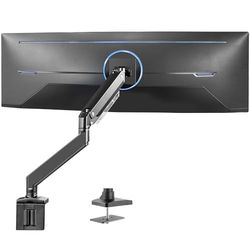 VIVO Premium Aluminium Heavy Duty Monitorarm voor Ultrawide Monitoren tot 49" en 33 LB, Single Desk Mount Stand, Pneumatische Hoogte, Max VESA 100x100, Zwart, STAND-V101G1