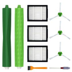 Vervangende onderdelen voor iRobot Roomba i7 i7+ i3 i3+ i4 i6 i6+ i8 i8+ E5 E6 j7 I, E&J-serie stofzuiger, 1 set rubberen borstels met meerdere oppervlakken, 3 HEPA-filters, 3 zijborstels