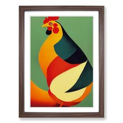 Chicken Painting Retro Art Framed Wall Art Print, Ready to Hang Picture for Living Room Bedroom Home Office, Walnut A2 (48 x 66 cm)