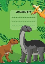 Vokabelheft DIN A5: 2 Spalten | Liniert | 110 Seiten | Dinosaurier Design | Schulbedarf für Kinder | Schule
