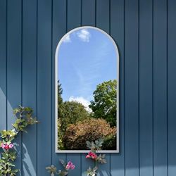 MirrorOutlet The Arcus - White Metal Framed Modern Arched Garden Wall Mirror 47" X 23.5" (120CM X 60CM) Black. 2cm Wide Frame and 3cm Deep.