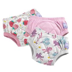 Culottes d'apprentissage Bambino Mio pour tout-petits, lot de 3, 2-3 ans, Licornes Roses Fraises – réutilisables, lavables, pour l'apprentissage de la propreté – Fille et Garçon – Motif point de croix