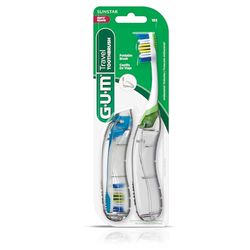 GUM Spazzolino da viaggio con setole e manico pieghevole, setole morbide, 2 pezzi