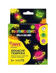 Jovi - Fosforescerende tempera, Doos met 4 blikken van 55 ml, Verf op basis van natuurlijke ingrediënten, Gemakkelijk te wassen, Glutenvrij, Ideaal voor schoolgebruik (504)