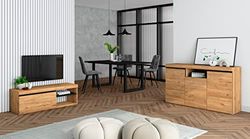 Skraut Home - Ensemble de Meubles de Salon | Table 170 Noire Pieds U 8 convives | Meuble TV 120 | Crédence/Buffet 140 | Chêne et Noir | Style Industriel