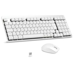 LeadsaiL FA98 Low-Profile Wireless Mechanical Keyboard and Mouse Set, 2.4G Wireless and Comfort Semi-quiet Typing, 98-Key Compact Slim 96% Keyboard for Windows/MacOS PC Laptop - Silver