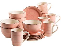 MÄSER 931494 Bel Tempo II frukostservis för 6 personer i vintagelook, handmålad keramik, 18-delars porslinsset, rosa, stengods