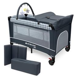Mobiclinic®, 3 en 1 lit Parapluie bébé, De Voyage à 2 Niveaux, Table Lange, Parc Berceau, Entrée latérale, Sac Transport, Caelum, Roues avec Frein, Max.15 kg, Poche Rangement