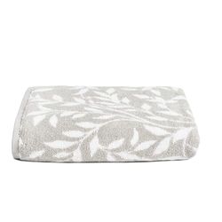 Dreams & Drapes - Grey Leaf Bath Towel (90 x 150cm) - 100% Cotton - Soft Touch & Fluffy - Botanical Vintage Towel in Grey - Grey Floral Towel - Grey Bath Towel/Bath Sheet - Bathroom Accessory