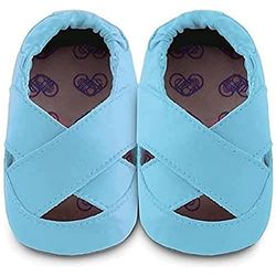 Shoo Shoos - Zapatitos de piel suela blanda, talla L, estilo bailarina azul