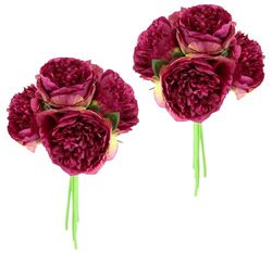 Flair Flower Ramo de Rosas Artificiales, Ramo de Rosas Artificiales, Ramo de Rosas Artificiales, Ramo de Flores de Seda, Ramo de Flores, arreglos Florales, Rosas campesinas, peonías, Juego de 2